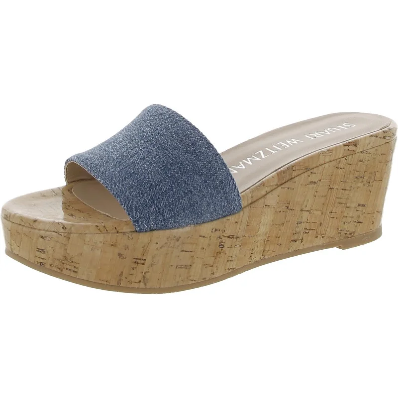 Stuart Weitzman Womens Denim Cork Wedge Sandals Retro Plimsoll Style  