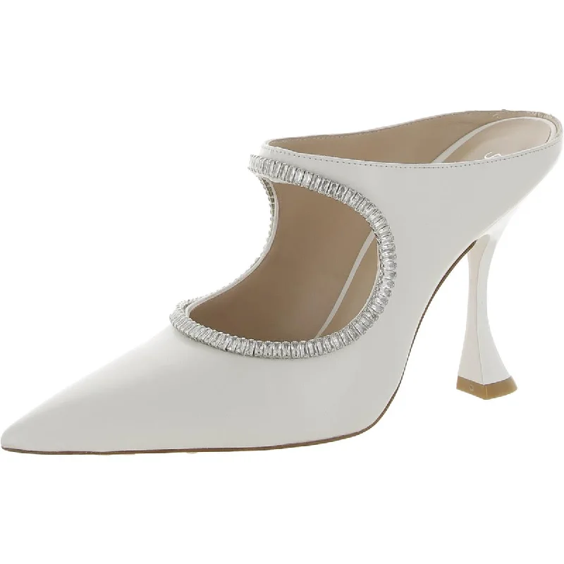 Stuart Weitzman Womens Xcrve Crystal Leather Cut-Out Mules Art Deco - Inspired Shoe Look  