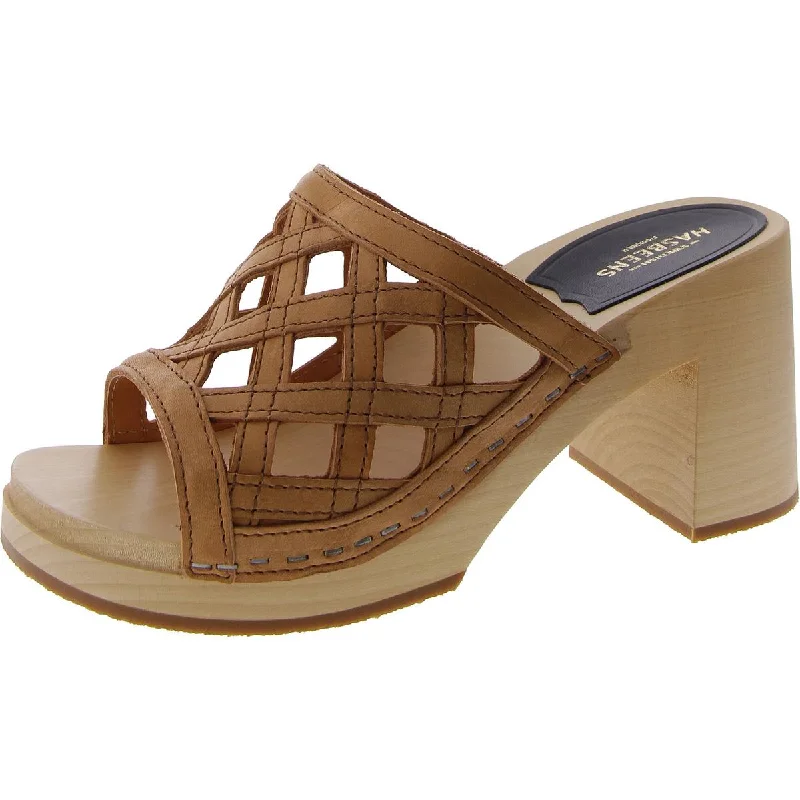 Swedish Hasbeens Womens Basket Clog Leather Slip-On Clogs Edwardian Shoe Look  
