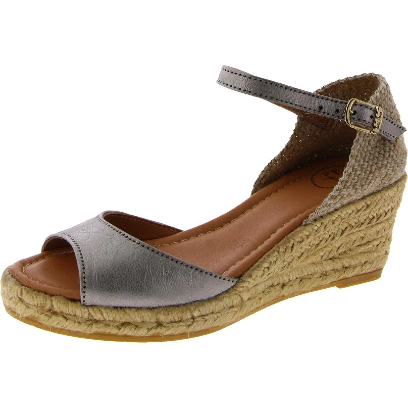 Toni Pons Womens Leather Ankle Strap Wedge Sandals Loose - Fit Slipper Style  