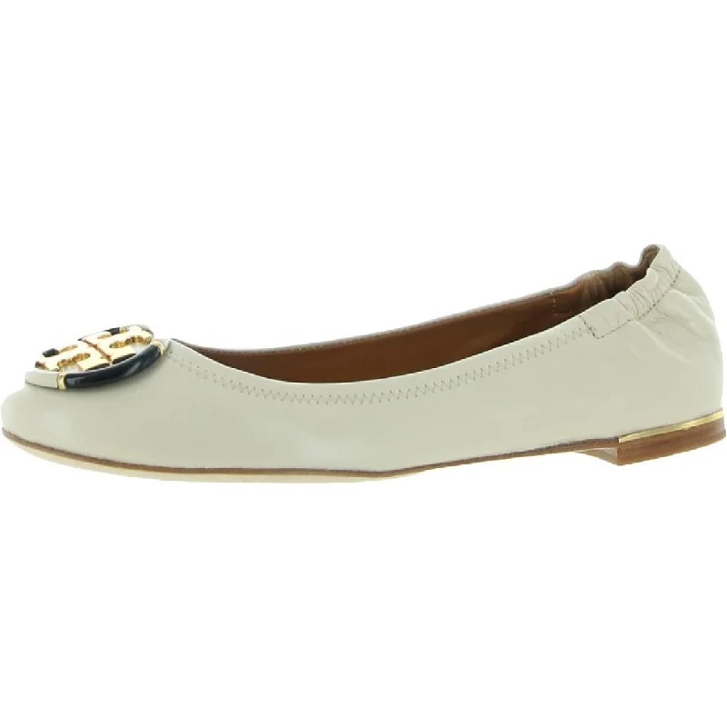 Tory Burch Womens Multi Logo Elastic Ballet Leather Round Toe Ballet Flats Rubber - Sole Plimsoll Look Tory Burch Womens Multi Logo Elastic Ballet Leather Round Toe Ballet Flats Rubber - Sole Plimsoll Look