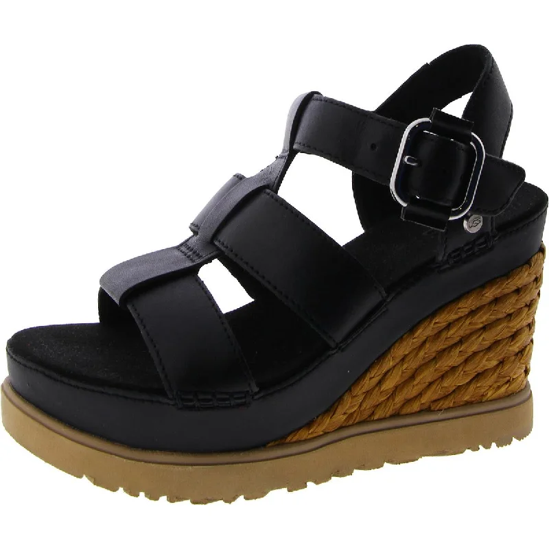 Ugg Womens Abbot Leather Ankle Strap Wedge Sandals Art Deco - Inspired Shoe Look  