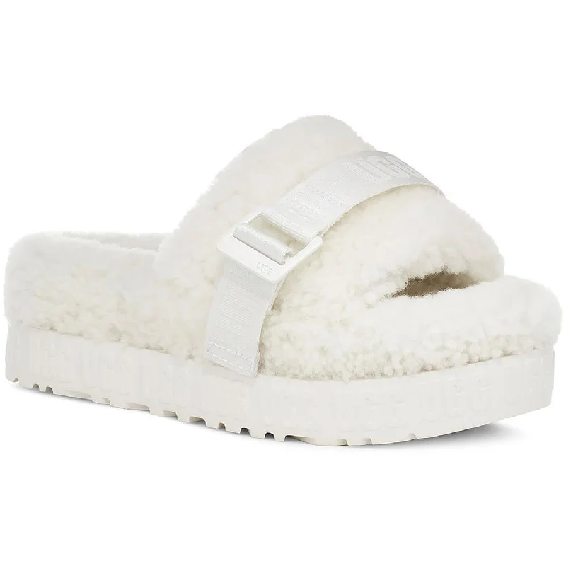 Ugg Womens Fluffita Shearling Slip On Flatform Sandals Retro Plimsoll Style  
