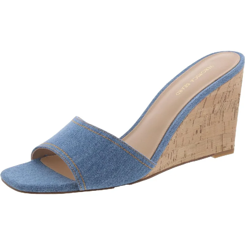Veronica Beard Womens Ellen Denim Square Toe Wedge Sandals Monochromatic Shoe Look Veronica Beard Womens Ellen Denim Square Toe Wedge Sandals Monochromatic Shoe Look