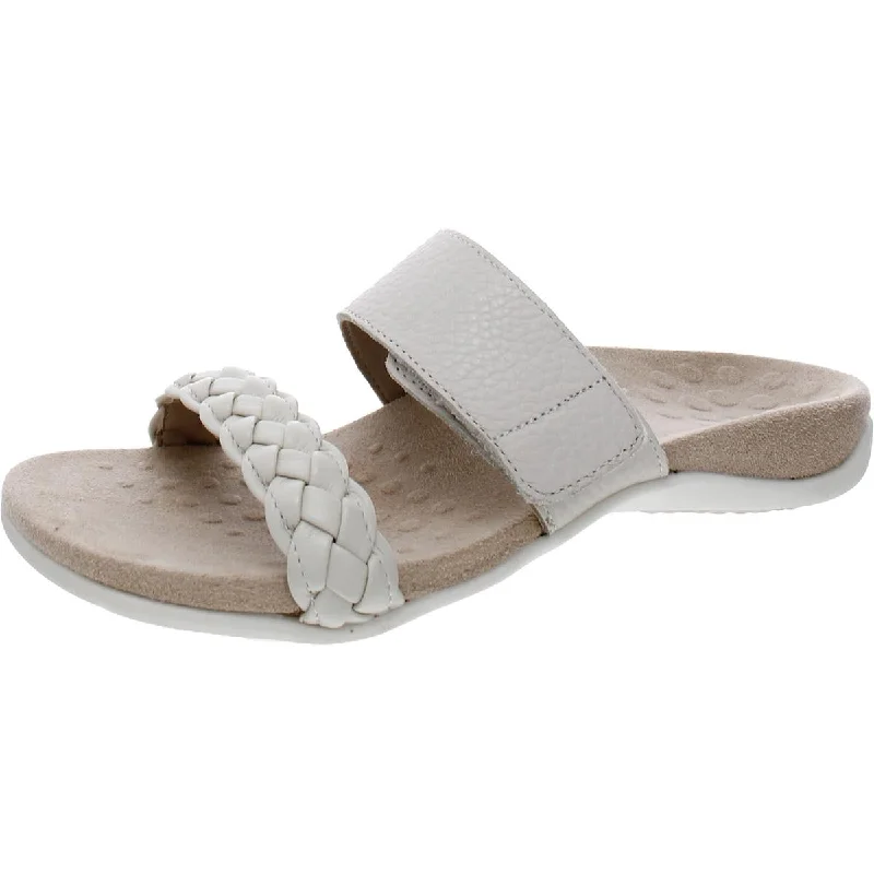 Vionic Womens Jeanne Leather Braided Slide Sandals Slide Sandal Beach Style  