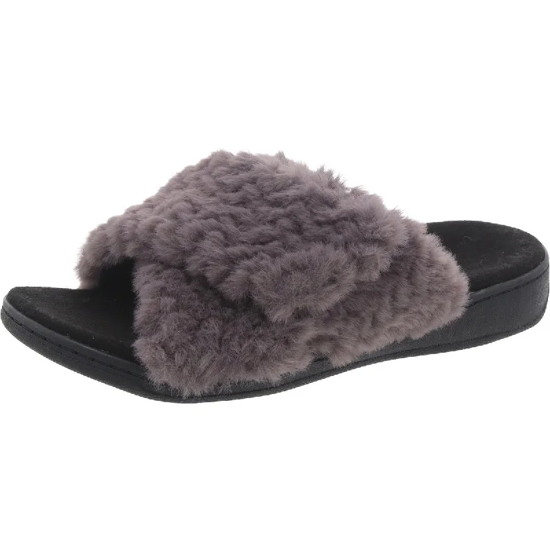 Vionic Womens Relax II Faux Fur Flat Slide Sandals Vintage Oxford Appeal 