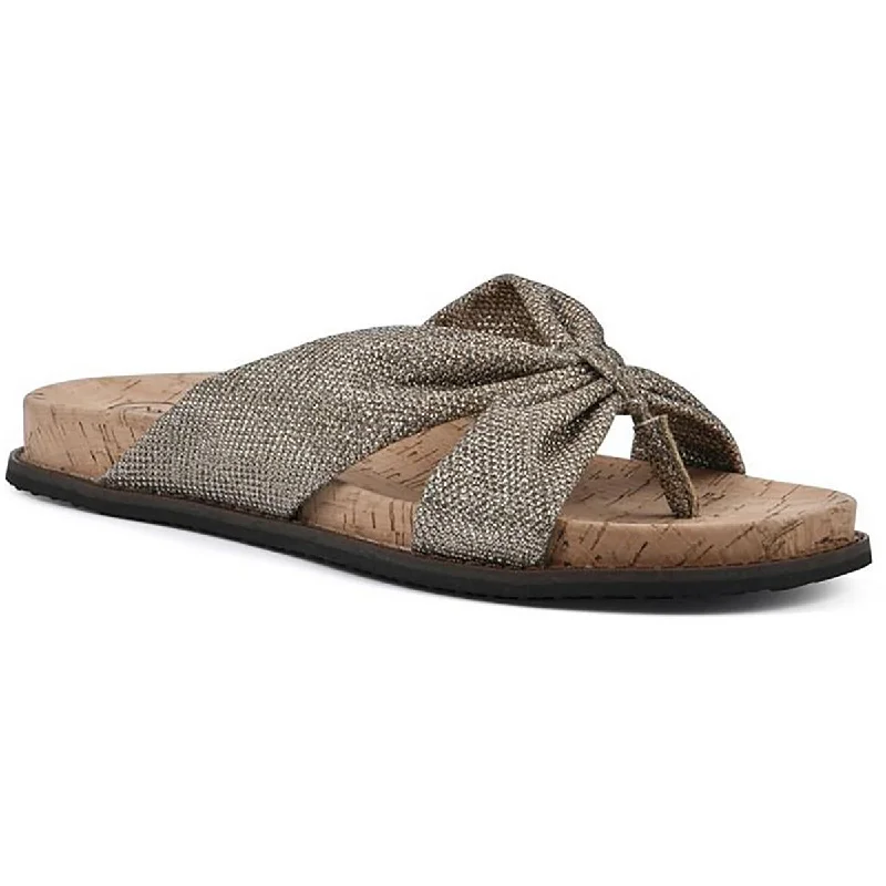 White Mountain Womens Malanga Criss-Cross Slide Sandals Beaded Moccasin Design 