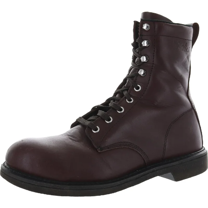 Work America Mens 8" Leather Steel Toe Work Boots Distressed Leather Shoe Style  