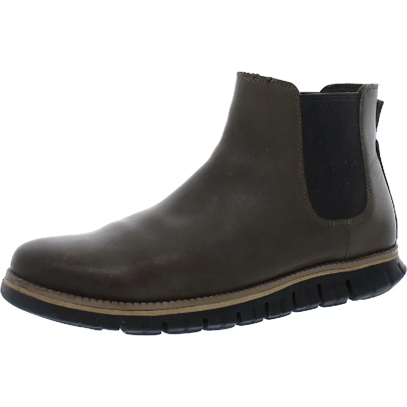 ZeroGrand Cole Haan Mens Leather Pull On Chelsea Boots Memory - Foam Slipper Look  