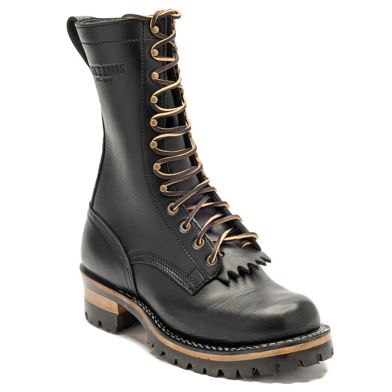Drew's 10-Inch Logger - Black Smooth 12.5D (low arch) Ankle - High Military Boot Style  