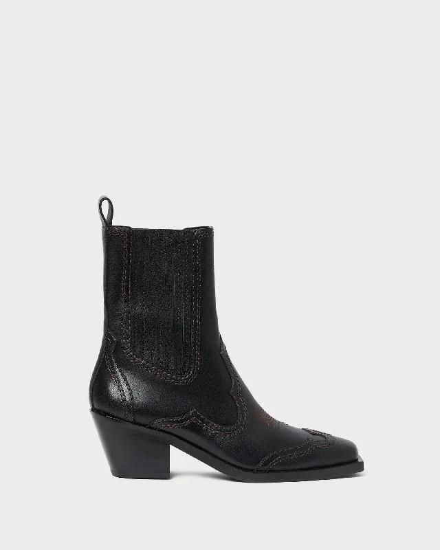 Agnes Black Leather Western Boot Desert Boot Utility Style  