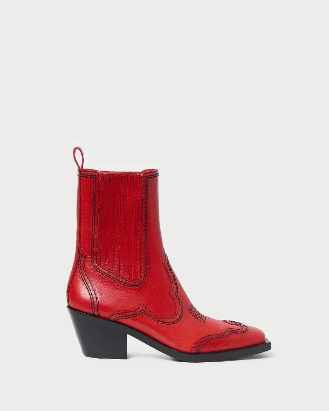 Agnes Red Leather Western Boot Business Monk Strap Style  