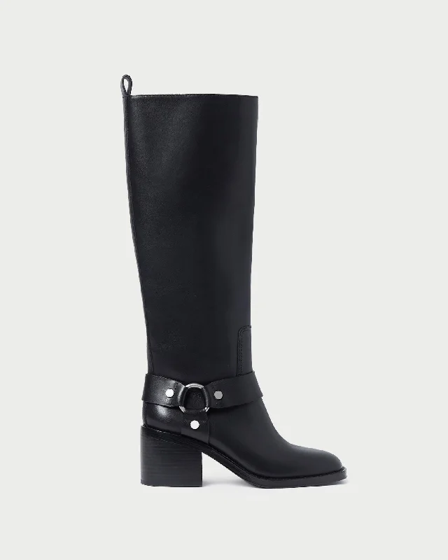 Audrey Black Tall Engineer Boot Rubber - Sole Plimsoll Look  