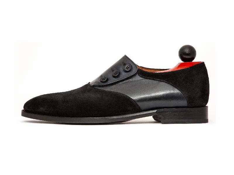 Aurora - MTO - Black Suede / Navy Soft Calf - LPB Last - Single Leather Sole Business Monk Strap Style Aurora - MTO - Black Suede / Navy Soft Calf - LPB Last - Single Leather Sole Business Monk Strap Style