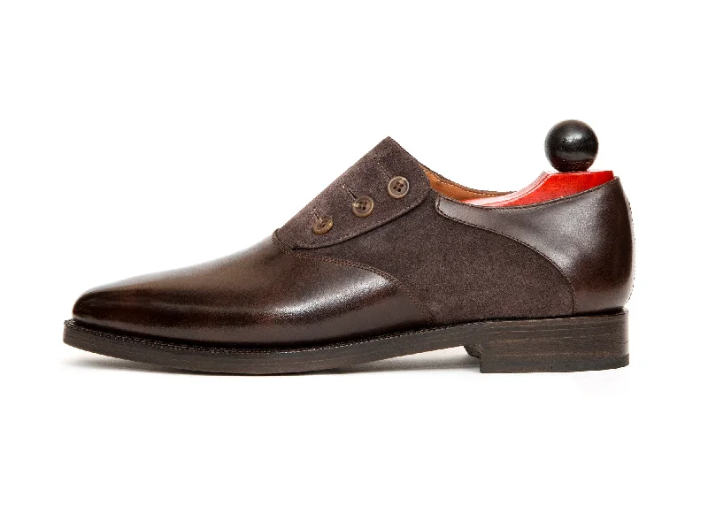 Aurora - MTO - Dark Brown Museum Calf / Dark Brown Suede - JKF Last - Double Leather Sole Dressy Chelsea Boot Style Aurora - MTO - Dark Brown Museum Calf / Dark Brown Suede - JKF Last - Double Leather Sole Dressy Chelsea Boot Style