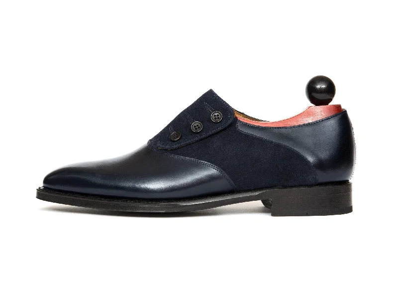 Aurora - MTO - Navy Museum Calf / Navy Suede - LPB Last - Single Leather Sole Moccasin Soft - Sole Style Aurora - MTO - Navy Museum Calf / Navy Suede - LPB Last - Single Leather Sole Moccasin Soft - Sole Style