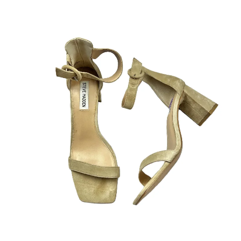 Beige Sandals Heels Block By Steve Madden, Size: 9 Comfortable Derby Style  