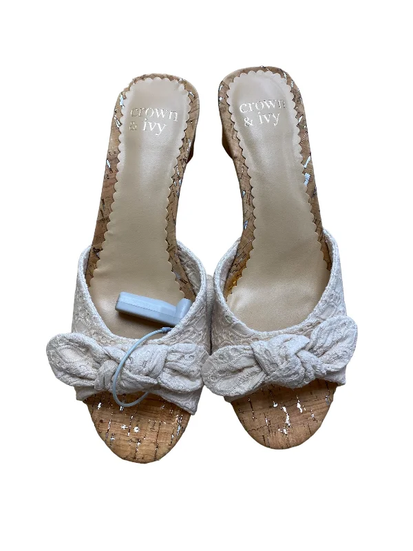 Beige Sandals Heels Block Crown And Ivy, Size 6.5 Victorian - Era Boot Style  