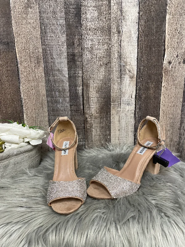 Beige Sandals Heels Block Steve Madden, Size 8 Paisley Print Shoe Design  