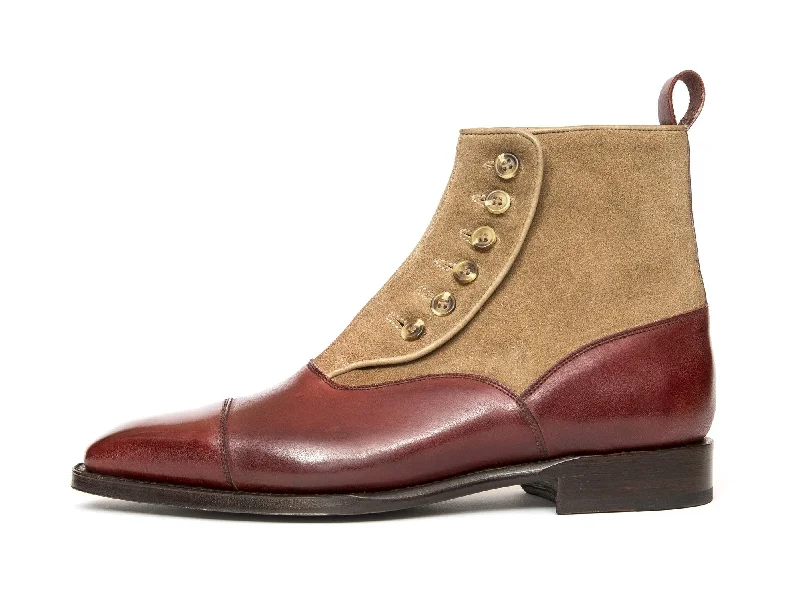 Bellevue - MTO - Burgundy Calf / Sand Suede - MGF Last - Natural Buttons - Single Leather Sole Bespoke Shoe Aesthetic Bellevue - MTO - Burgundy Calf / Sand Suede - MGF Last - Natural Buttons - Single Leather Sole Bespoke Shoe Aesthetic
