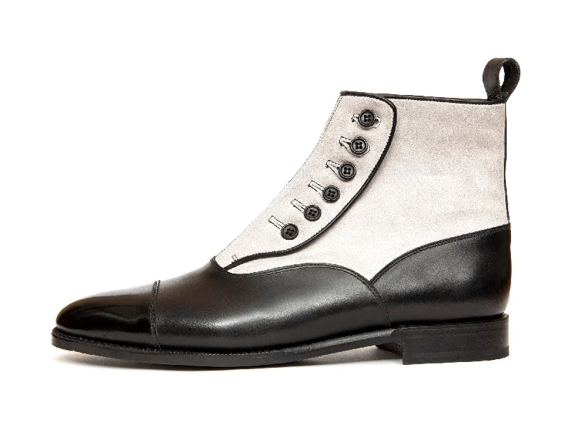 Bellevue - MTO - Black Calf / Pearl Grey Suede - TMG Last - Single Leather Sole Mod Oxford Design Bellevue - MTO - Black Calf / Pearl Grey Suede - TMG Last - Single Leather Sole Mod Oxford Design