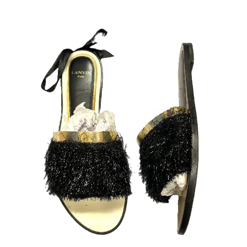 Black & Gold Sandals Luxury Designer By Lanvin, Size: 10.5 Skateboarding Sneaker Style  