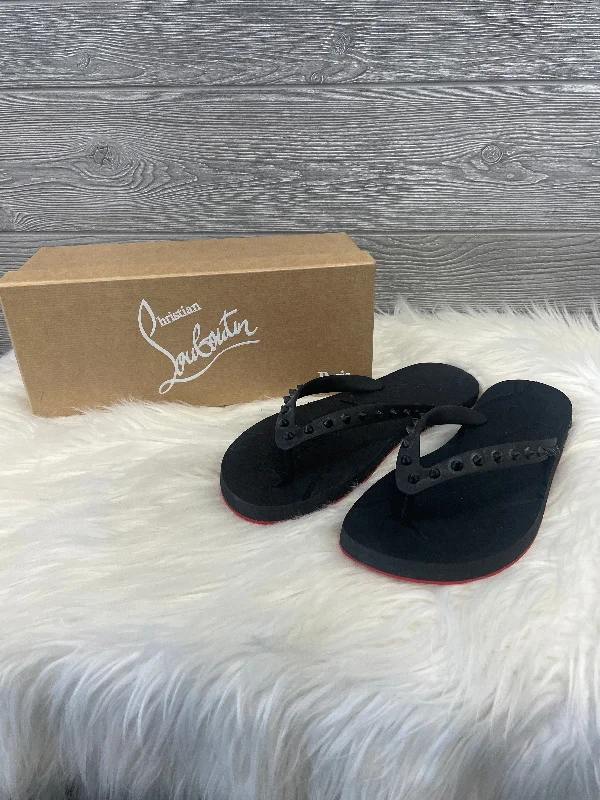 Black & Red Sandals Luxury Designer Christian Louboutin, Size 10 Beaded Moccasin Design 