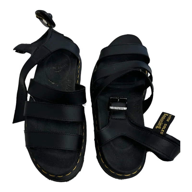 Black Sandals Designer Dr Martens, Size 9 Metallic Trim Shoe Design  