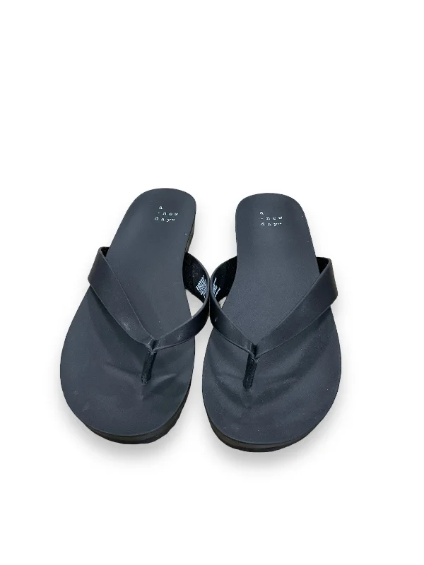 Black Sandals Flip Flops A New Day, Size 7.5 Edwardian Shoe Look  