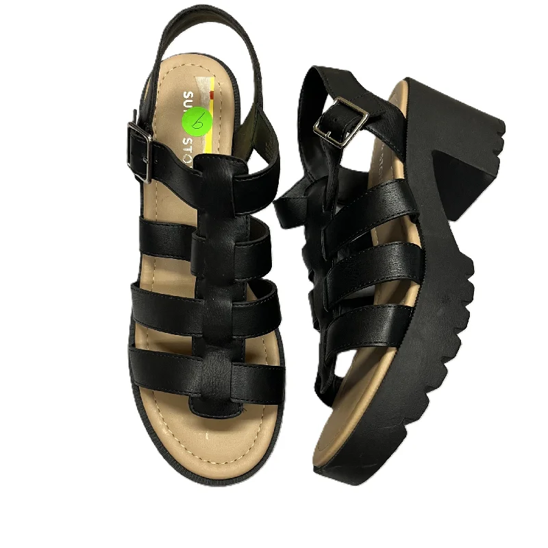 Black Sandals Heels Block By Sun and Stone, Size: 9 Beaded Moccasin Design 