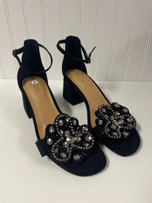 Black Sandals Heels Block Chicos, Size 9 Patchwork Shoe Aesthetic  