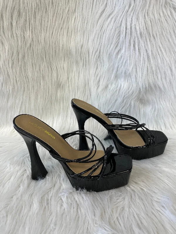 Black Sandals Heels Block Fashion Nova, Size 10 Camouflage Print Boot Style  