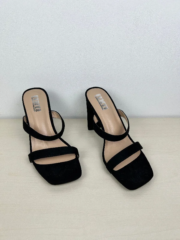 Black Sandals Heels Block MM, Size 7 Art Deco - Inspired Shoe Look  