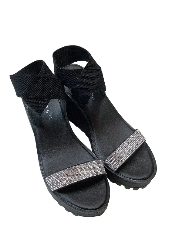 Black Sandals Heels Wedge Madden Girl, Size 9 Loose - Fit Slipper Style  