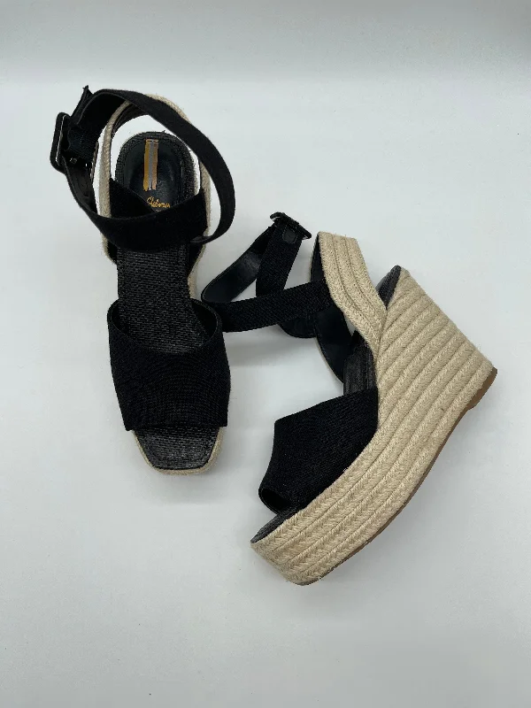 Black Sandals Heels Wedge Sam Edelman, Size 9 Single - Buckle Monk Look  
