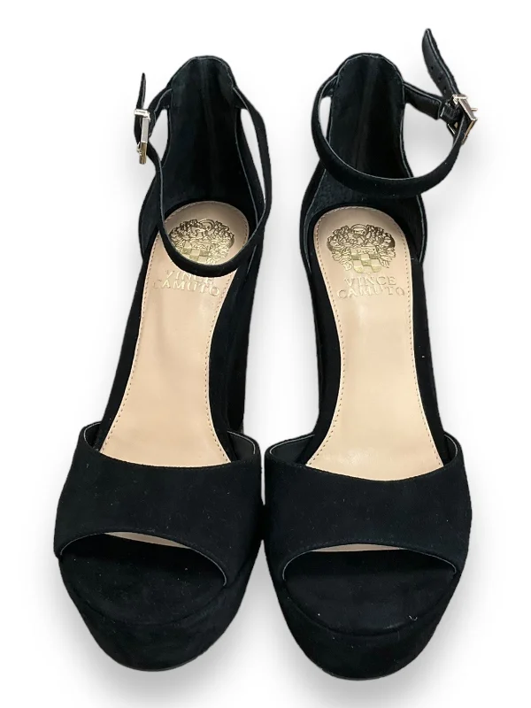 Black Sandals Heels Wedge Vince Camuto, Size 8 Sustainable Shoe Design  