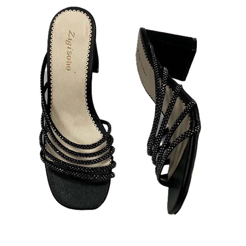 Black & Silver Sandals Heels Block By Zigi Soho, Size: 9 Patchwork Shoe Aesthetic  