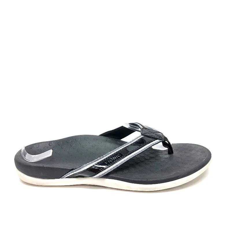 Black & White Sandals Flip Flops Vionic, Size 8 Slide Sandal Beach Style  