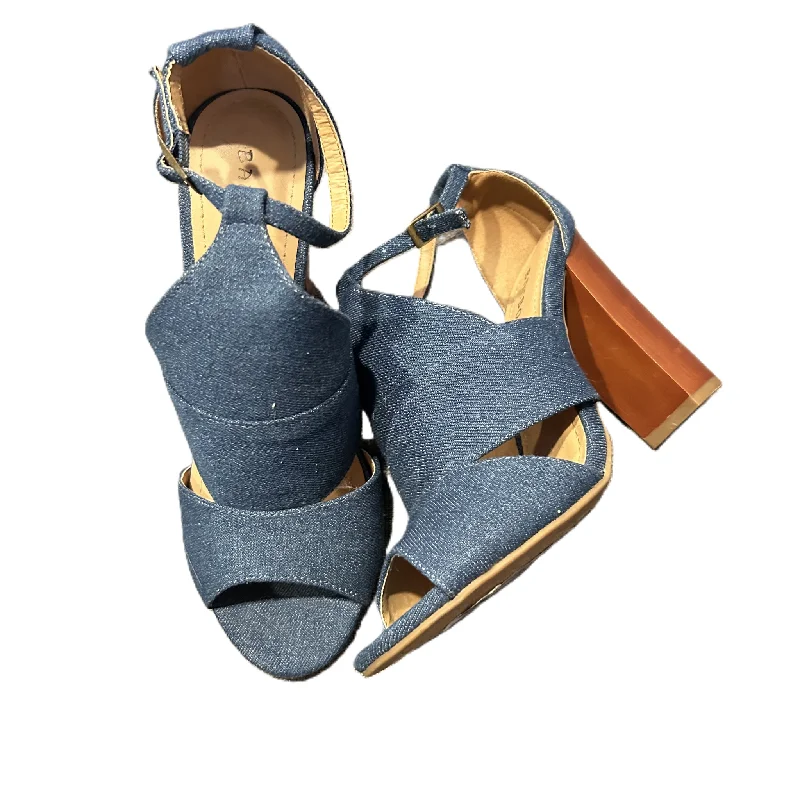 Blue Denim Sandals Heels Block By Bamboo, Size: 8 Hemp - Material Shoe Style  