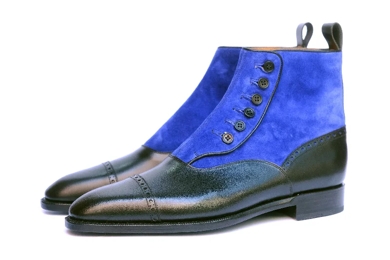 Blue Ridge - MTO - Black Calf / Vivid Blue Suede - LPB Last - Single Leather Sole Wingtip Oxford Design Blue Ridge - MTO - Black Calf / Vivid Blue Suede - LPB Last - Single Leather Sole Wingtip Oxford Design