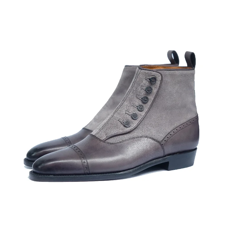 Blue Ridge - MTO - Shaded Grey / Light Grey Suede - LPB Last - Single Leather Sole Paisley Print Shoe Design Blue Ridge - MTO - Shaded Grey / Light Grey Suede - LPB Last - Single Leather Sole Paisley Print Shoe Design