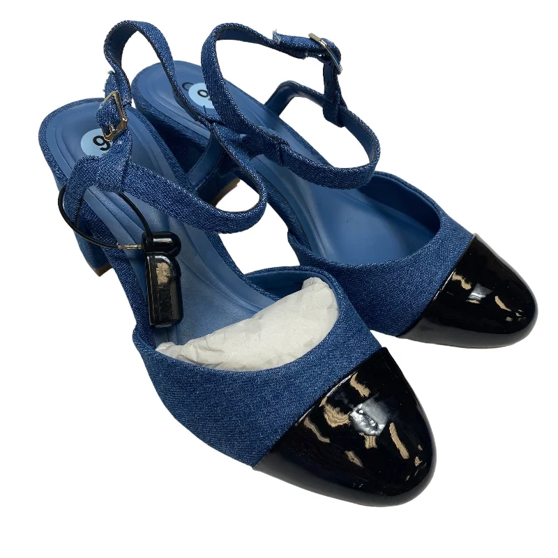 Blue Sandals Heels Block On 34th, Size 6 Chunky Platform Sneaker Style  