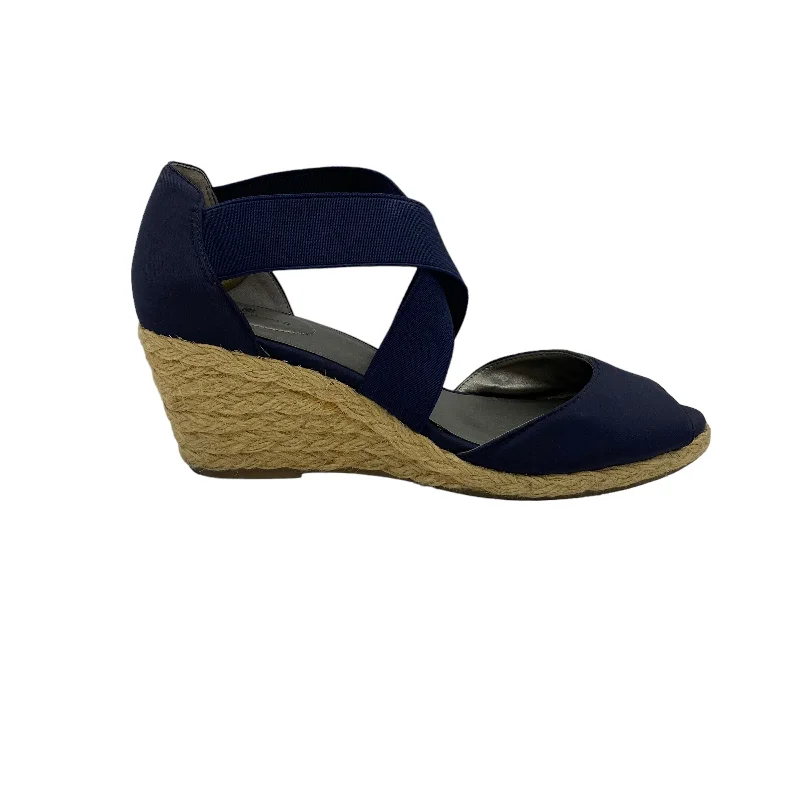 BLUE SANDALS HEELS WEDGE by BANDOLINO Size:8 Comfortable Derby Style  
