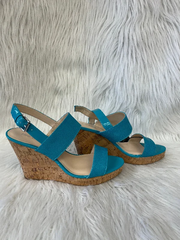 Blue & Tan Sandals Heels Wedge Nine West, Size 10.5 Smart - Shoe Functionality Style Blue & Tan Sandals Heels Wedge Nine West, Size 10.5 Smart - Shoe Functionality Style