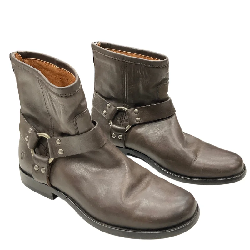 Boots Ankle Flats By Frye In Brown, Size: 7 Metallic Trim Shoe Design  