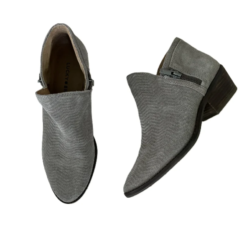 Boots Ankle Flats By Lucky Brand In Grey, Size: 7.5 Leather Driving Shoe Style  