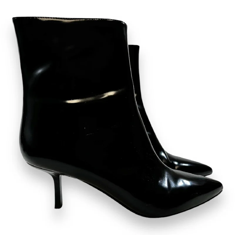 Boots Ankle Heels By Ann Taylor In Black, Size: 9.5 Striped Shoe Style  