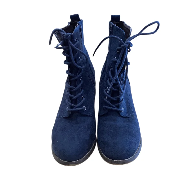 Boots Ankle Heels By Candies In Blue, Size: 9.5 Leather Driving Shoe Style  