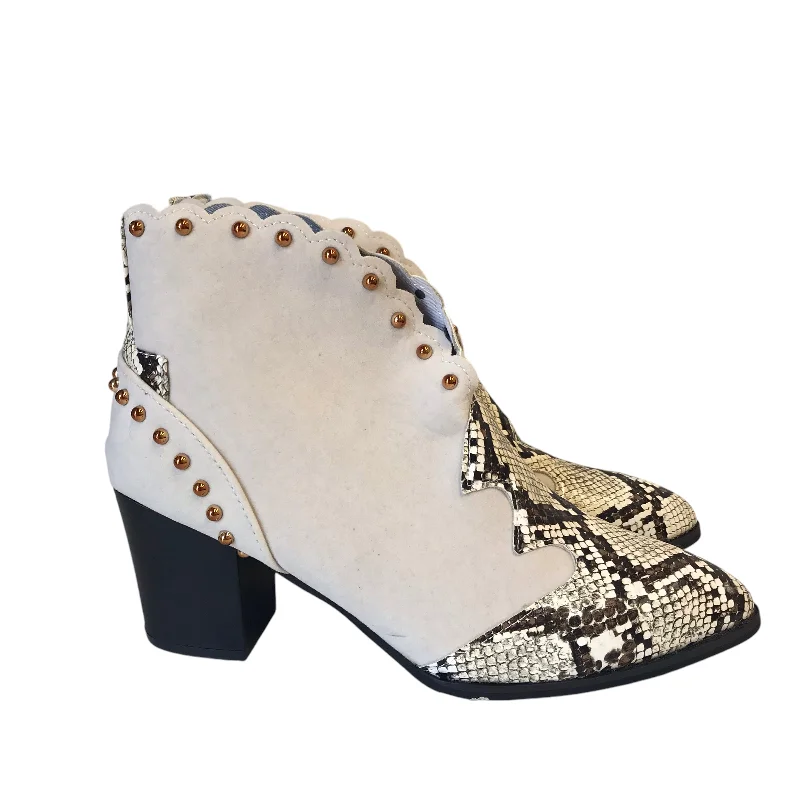 Boots Ankle Heels In Grey, Size:6.5 Open - Lacing Derby Look  