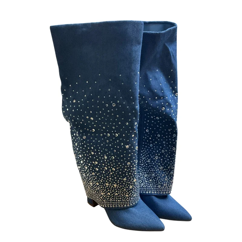 Boots Knee Heels By Anne Michelle In Blue Denim, Size: 7 Smart - Shoe Functionality Style  